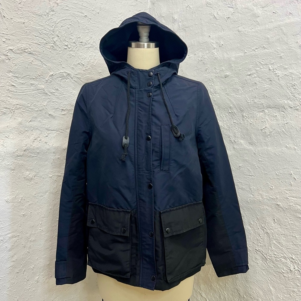 Madewell Navy and Black Hooded Rain Jacket